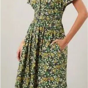 LK Bennett Green and Yellow Floral Midi Dress